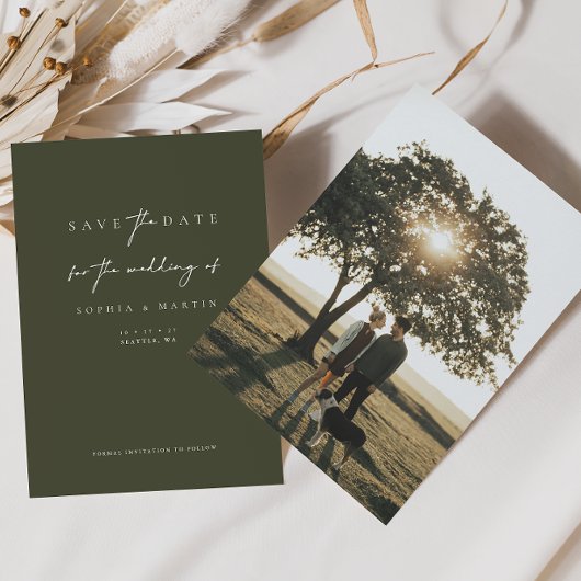 Minimalistische Green Script Foto Save the Date Ca