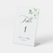 Minimalistische Greenery Wedding Tischnummer Sockelschild (Vorderseite)