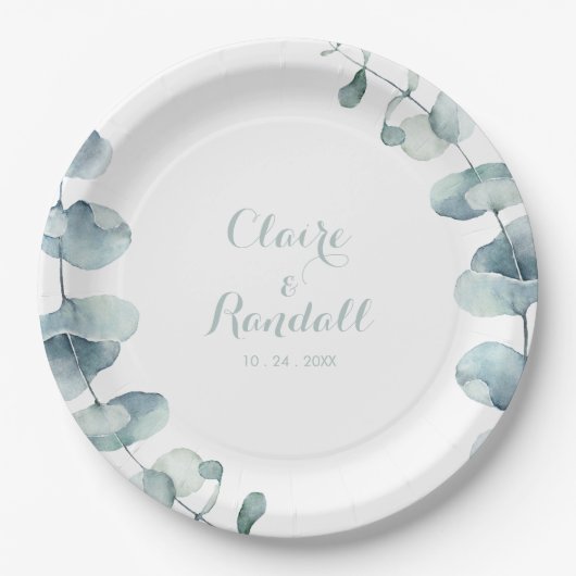 Minimalistische Greenery White Wedding Paper Plate Pappteller (Vorderseite)