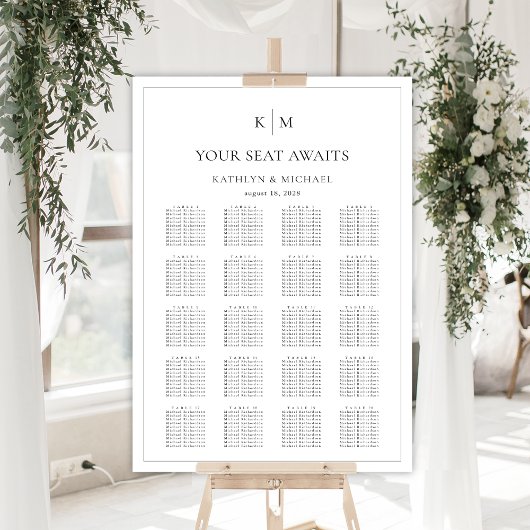 Minimalistische Grenz-Hochzeit 20 Tischkarten Poster