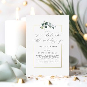 Minimalistische Grün Elegante Schriftart Hochzeit Folieneinladung