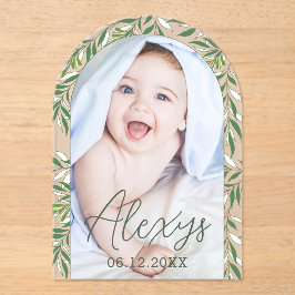 Minimalistische Grün Hinzufügen Foto Birth Ankündi Acryleinladungen