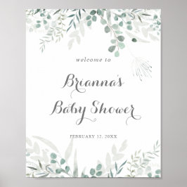 Minimalistische Grünanlage Eucalyptus Baby Dusche  Poster