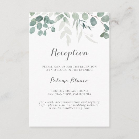 Minimalistische Grünanlage Eukalyptus Wedding Empf Begleitkarte (Vorderseite)