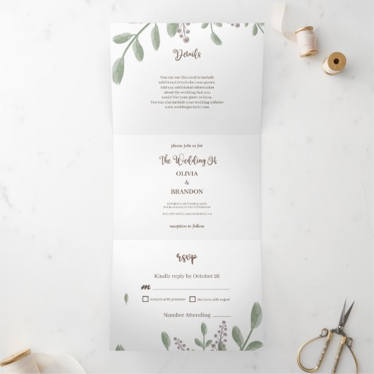 Minimalistische Grünanlage mit Blumenzwiebeln Dreifach Gefaltete Einladung (Innenseite)