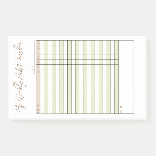 Minimalistische Grünbraun-Weekly-Habit-Tracker Post-it Klebezettel (Vorderseite)