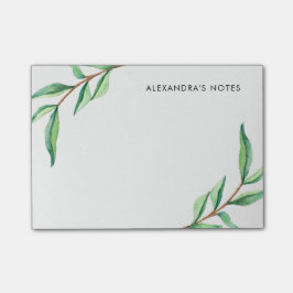 Minimalistische grüne Aquarellfarben-Blätter auf W Post-it Klebezettel