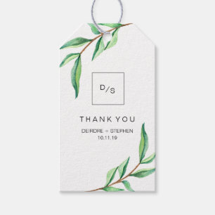 Minimalistische grüne Blätter auf Weiß Danke Geschenkanhänger