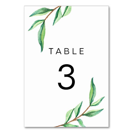 Minimalistische grüne Blätter auf White Wedding Tischnummer (Rückseite)
