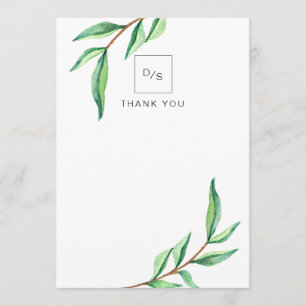 Minimalistische grüne Blätter auf White Wedding Vi Dankeskarte
