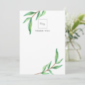 Minimalistische grüne Blätter auf White Wedding Vi Dankeskarte (Stehend Vorderseite)