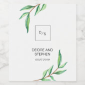 Minimalistische grüne Blätter auf White Wedding Weinetikett (Einzelnes Label)
