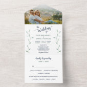 Minimalistische grüne Blätter Fotovorlage Hochzeit All In One Einladung (Innen Boden)