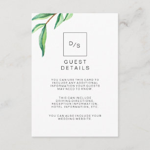 Minimalistische grüne Blätter Hochzeitgastdetails Begleitkarte