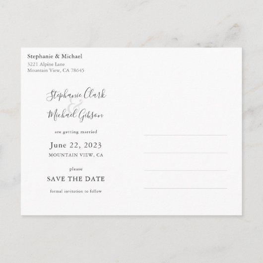 Minimalistische grüne Blätter Save the Date Postkarte (Rückseite)