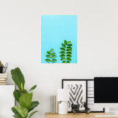 Minimalistische grüne Blätter über den blauen Hint Poster (Heimbüro)