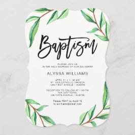 Minimalistische grüne Blätter über die weiße Taufe Einladung