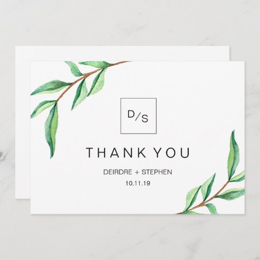 Minimalistische grüne Blätter | Vielen Dank an Mon Dankeskarte (Vorne/Hinten)