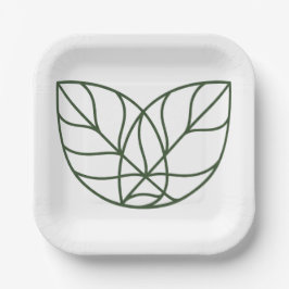 Minimalistische grüne Blattlinienkunst  Pappteller