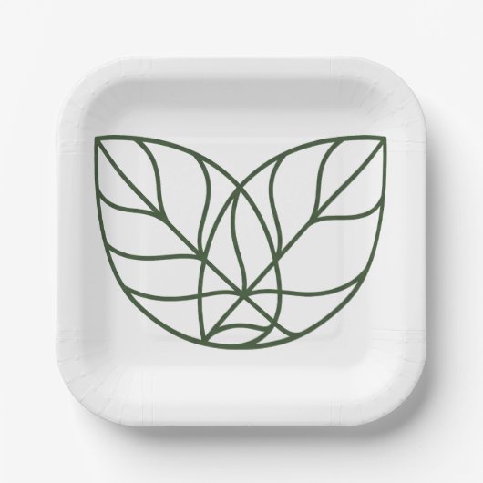 Minimalistische grüne Blattlinienkunst Pappteller (Vorderseite)