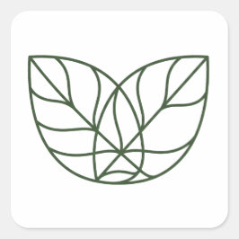 Minimalistische grüne Blattlinienkunst  Quadratischer Aufkleber