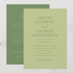 Minimalistische grüne doppelseitige Hochzeitseinla Einladung