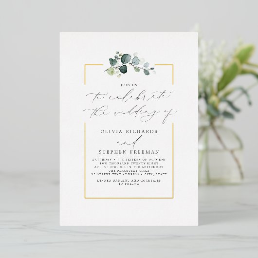 Minimalistische Grüne Elegante Script Schriftart H Folieneinladung (Stehend vorne)