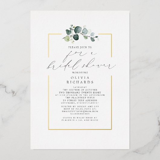 Minimalistische Grüne Elegantes Script-Brautparty Folieneinladung (Vorderseite)