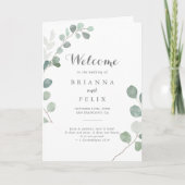 Minimalistische Grüne Eukalyptus-Hochzeit Programm (Vorderseite)