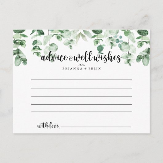 Minimalistische grüne Eukalyptus-Hochzeitsratenkar Postkarte (Vorderseite)