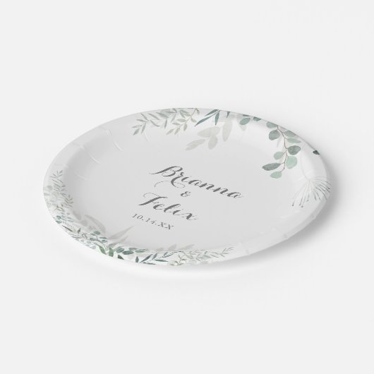 Minimalistische Grüne Eukalyptus Wedding Cake Pappteller (Schrägansicht)