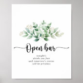 Minimalistische grüne Eukalyptus Wedding Open Bar Poster (Vorne)