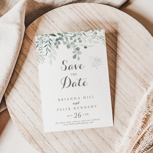Minimalistische Grüne Eukalyptus Wedding Save The Date