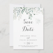 Minimalistische Grüne Eukalyptus Wedding Save The Date (Vorderseite)
