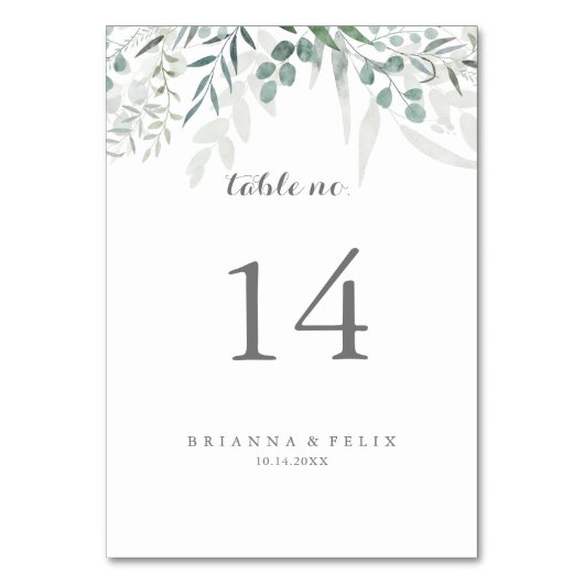 Minimalistische Grüne Eukalyptus Wedding Tischnummer (Rückseite)