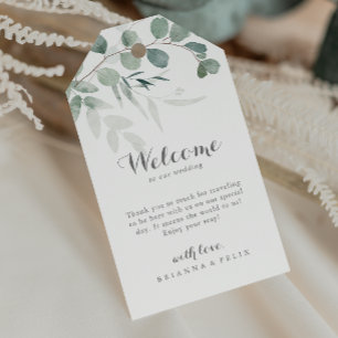 Minimalistische Grüne Eukalyptus Wedding Willkomme Geschenkanhänger