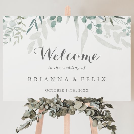 Minimalistische Grüne Eukalyptus Wedding Willkomme Poster