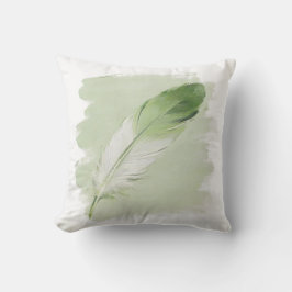Minimalistische grüne Feder aus Pinselfarbe Kissen