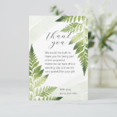 Minimalistische Grüne Fern Hochzeit Dankeschön Kar Dankeskarte (Stehend Vorderseite)