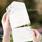 Minimalistische grüne goldgrüne Hochzeit All-in-One-Einladung
