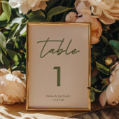 Minimalistische Grüne Hochzeit mit grauem Olive Tischnummer