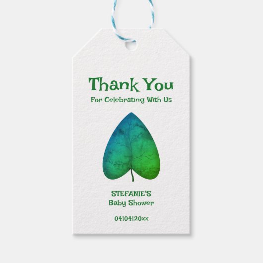Minimalistische grüne Leaf Babydusche Danke Geschenkanhänger (Vorderseite)