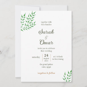 Minimalistische Grüne Reben-Hochzeitseinladung Ankündigung