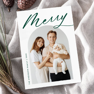 Minimalistische Grüne Schrift Arch Foto mit 'Merry Feiertagskarte