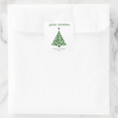 Minimalistische grüne Schrift Frohe Weihnachtsbaum Quadratischer Aufkleber (Tasche)