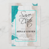 Minimalistische grüne Summer Ocean Beach Hochzeit Save The Date (Vorne/Hinten)