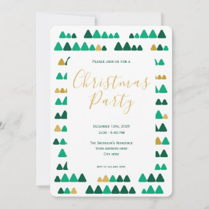 Minimalistische grüne und goldene Wald-Weihnachten Einladung