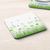 Minimalistische Grüne und Weiße Pflaumen Wiesenblu Getränkeuntersetzer (Linke Seite)