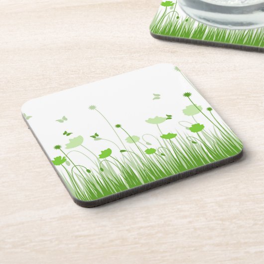 Minimalistische Grüne und Weiße Pflaumen Wiesenblu Getränkeuntersetzer (Linke Seite)