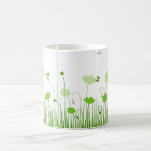 Minimalistische Grüne und Weiße Pflaumen Wiesenblu Kaffeetasse
